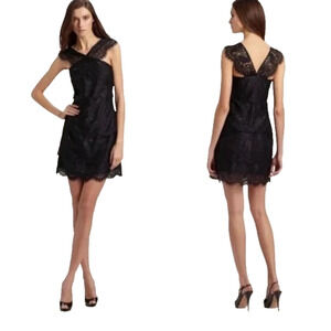 Leifsdottir Lace Cocktail Dress 4 Black Halter Criss Cross Mini LBD Romantic
